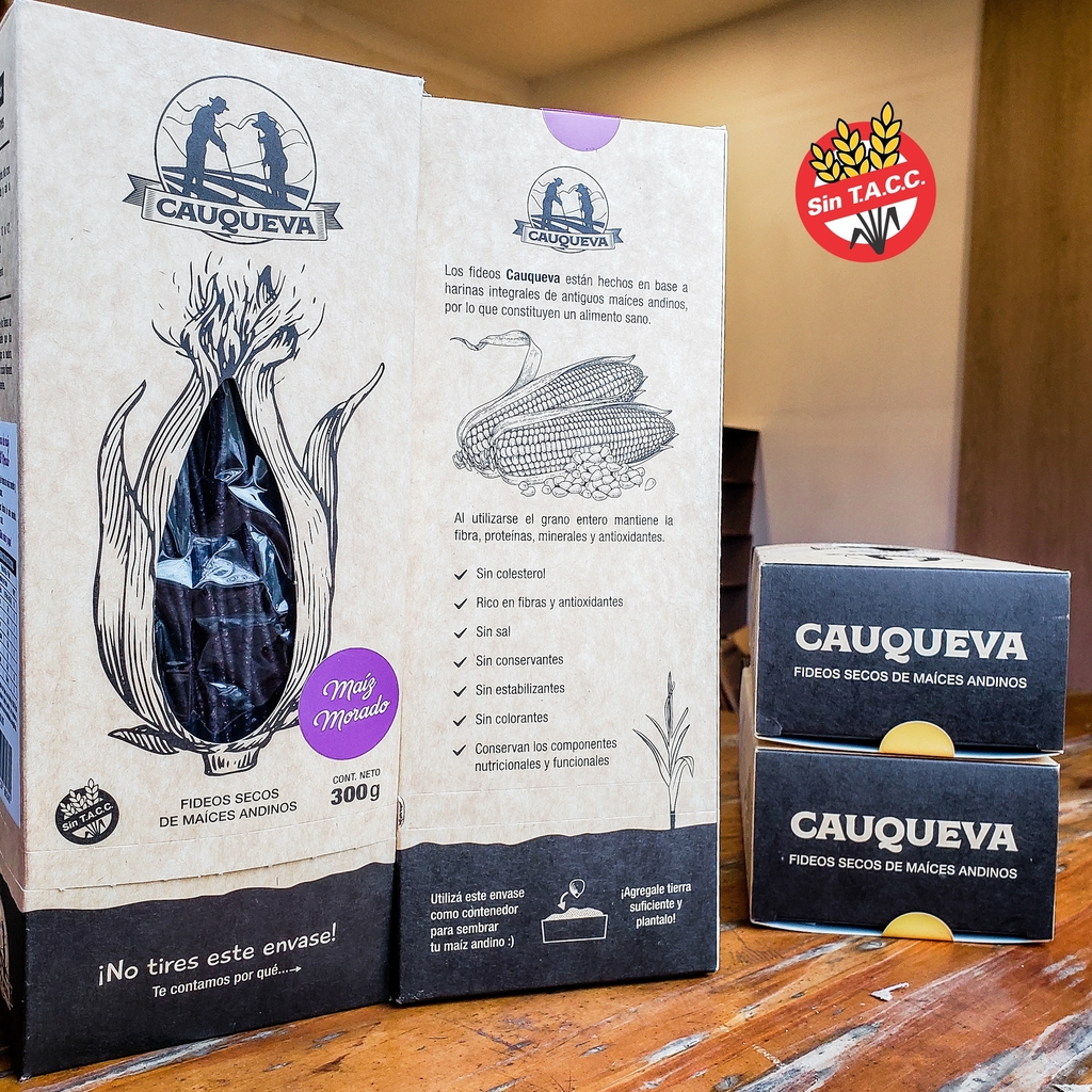 Fideos secos de maíz morado 330gr Cauqueva