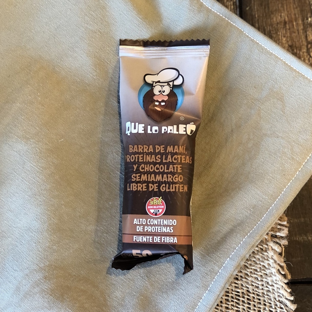 Barra de Maní + Proteínas lácteas + Chocolate semiamargo 50gr - QUE LO PALEÓ