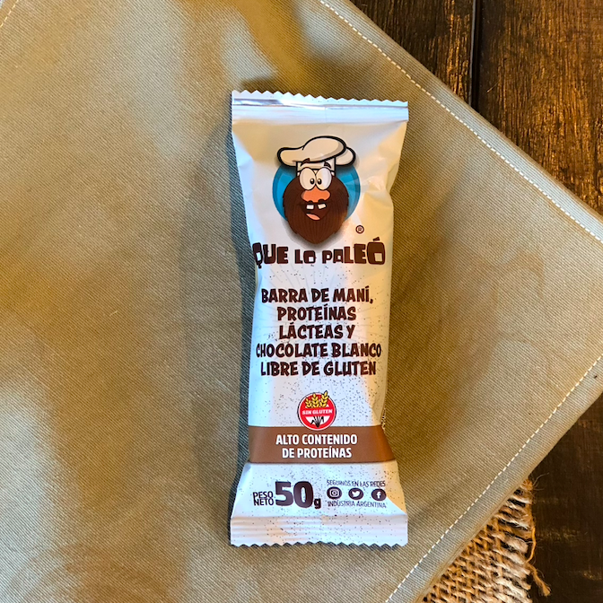 Barra de Maní + Proteínas lácteas + Chocolate blanco 50gr - QUE LO PALEÓ