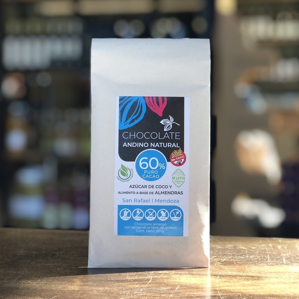 Chocolate 60% con azúcar de Coco 50g. - Andino Natural